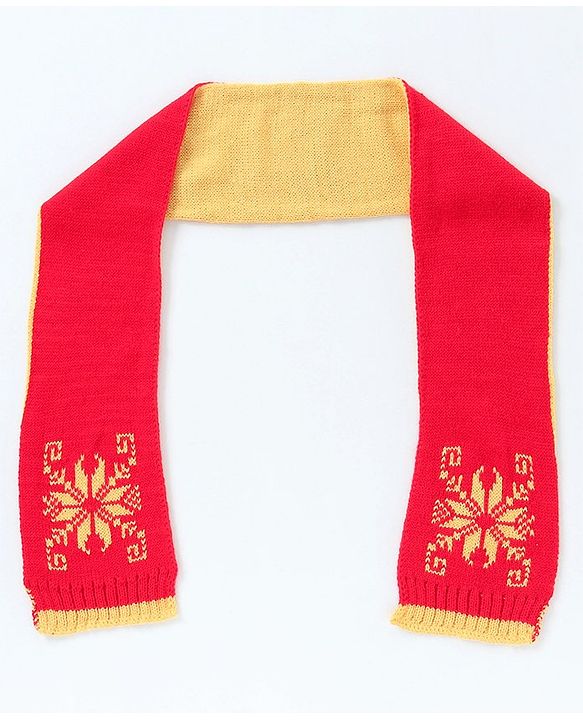 Babyhug Woollen Cap with Muffler & Mittens Red - Diameter 7 cm