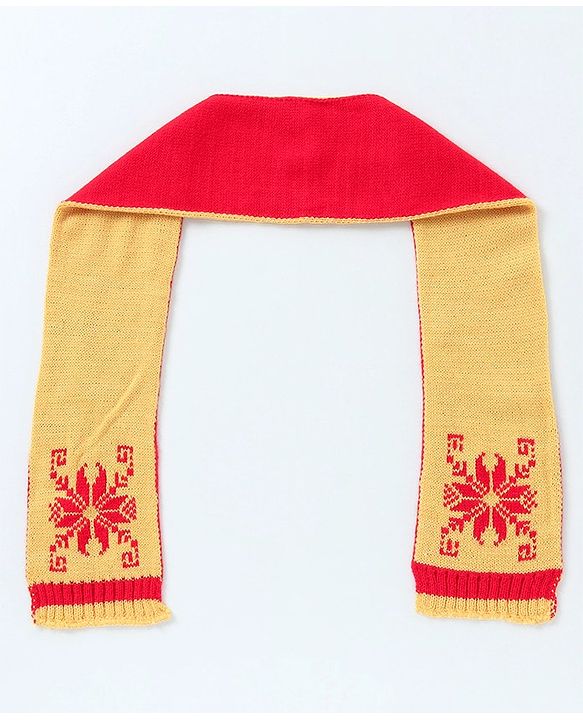 Babyhug Woollen Cap with Muffler & Mittens Red - Diameter 7 cm