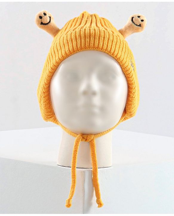 Babyhug Cable Knit Cap with Muffler and MIttens - Yellow