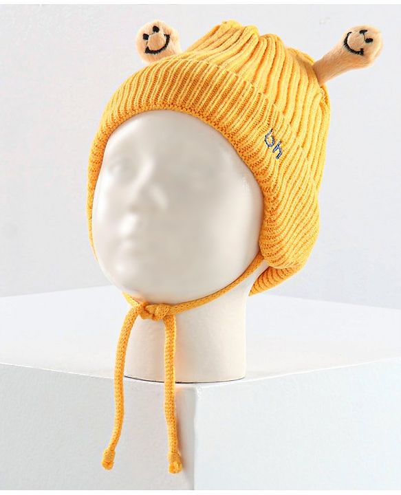 Babyhug Cable Knit Cap with Muffler and MIttens - Yellow