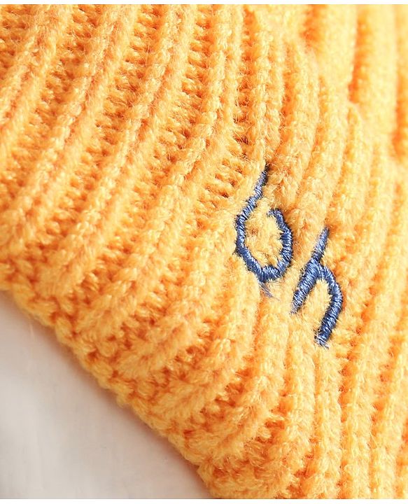 Babyhug Cable Knit Cap with Muffler and MIttens - Yellow