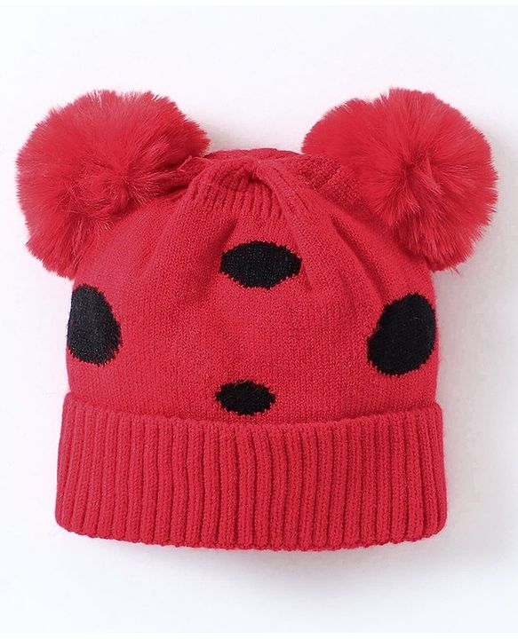 Babyhug Woollen Cap with Muffler Red - Diameter 10 cm