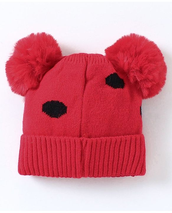 Babyhug Woollen Cap with Muffler Red - Diameter 10 cm