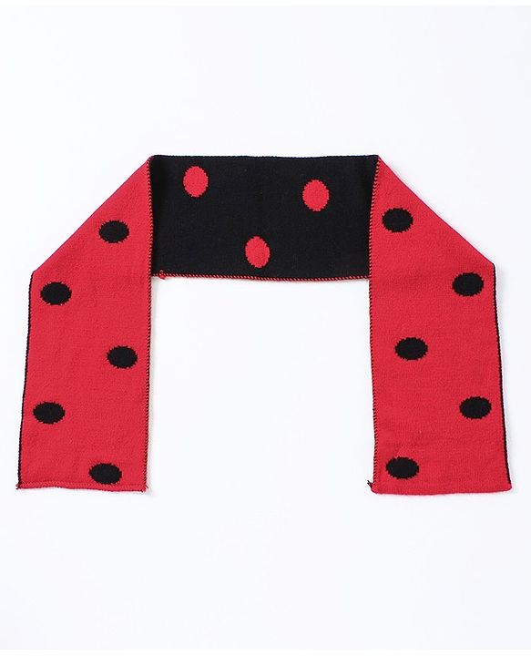 Babyhug Woollen Cap with Muffler Red - Diameter 10 cm