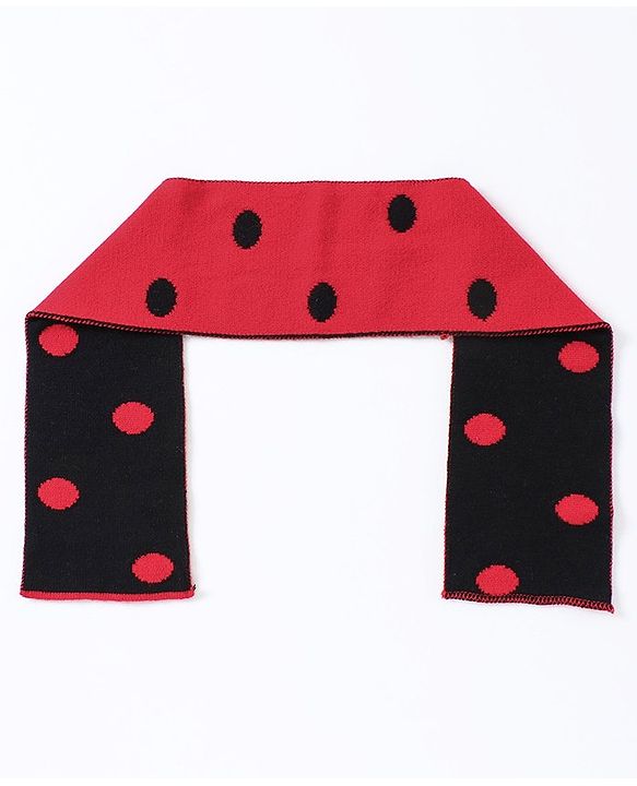 Babyhug Woollen Cap with Muffler Red - Diameter 10 cm