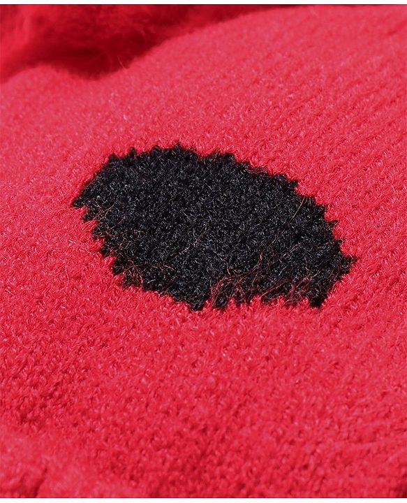 Babyhug Woollen Cap with Muffler Red - Diameter 10 cm