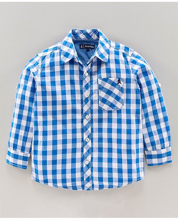Pine Kids Full Sleeves Check Shirt With Tie  - Blue