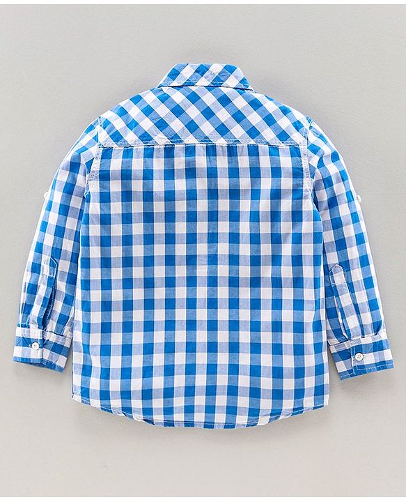 Pine Kids Full Sleeves Check Shirt With Tie  - Blue
