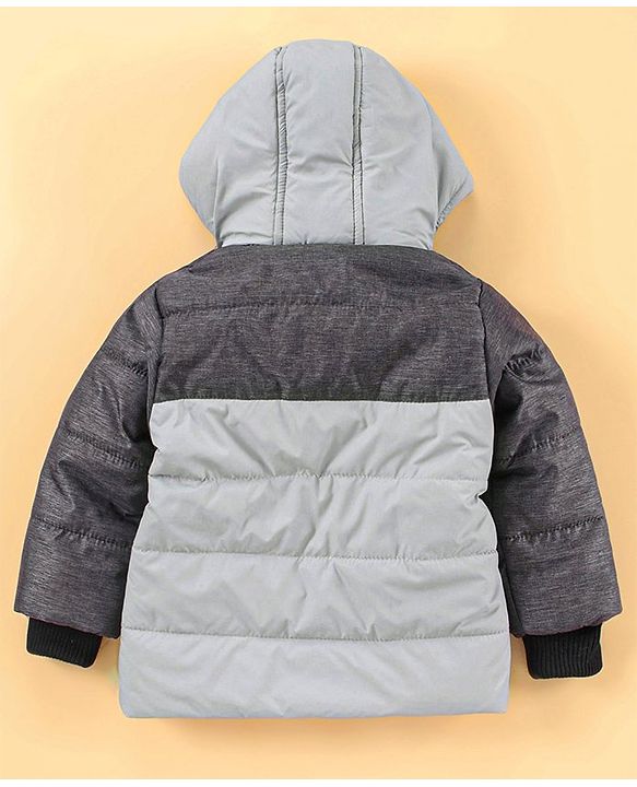 Babyhug Full Sleeves Hooded Padded Jacket Tiger Embroidery - Grey