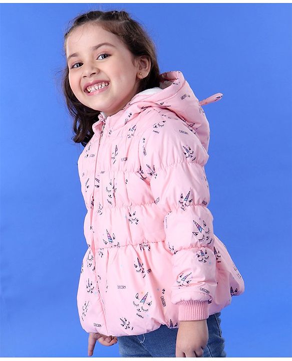 Babyhug Hooded Full Sleeves Padded Jacket with 3D Ears - Pink