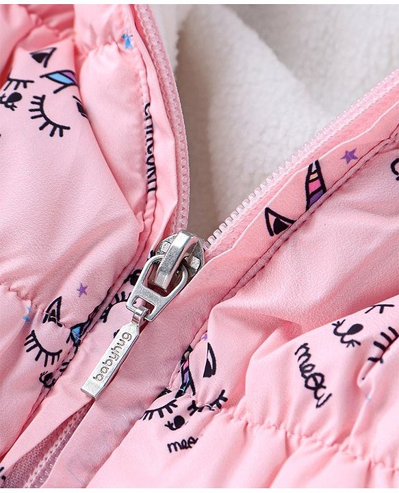 Babyhug Hooded Full Sleeves Padded Jacket with 3D Ears - Pink