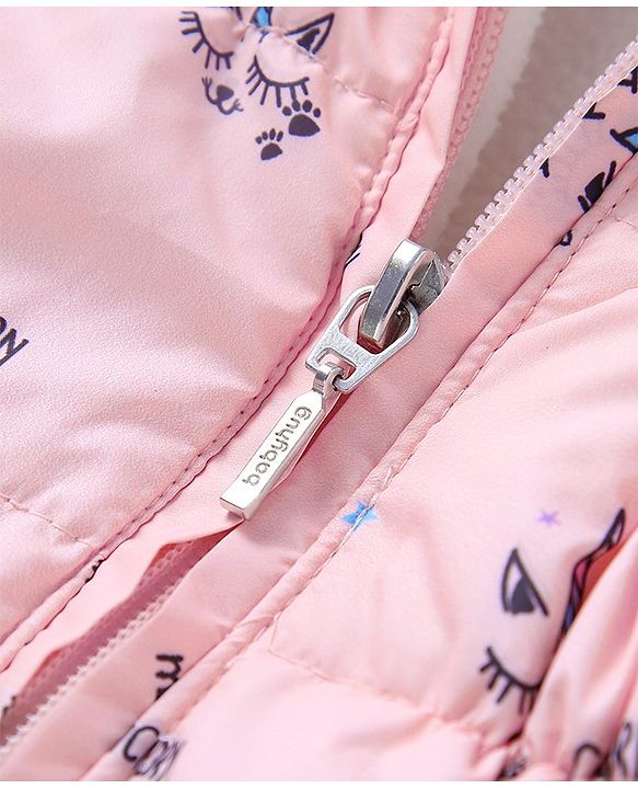 Babyhug Hooded Full Sleeves Padded Jacket with 3D Ears - Pink
