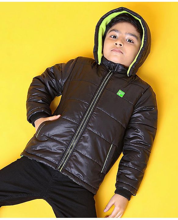Babyhug Full Sleeves Hooded Quilted Jacket - Black
