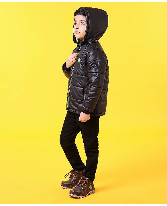 Babyhug Full Sleeves Hooded Quilted Jacket - Black