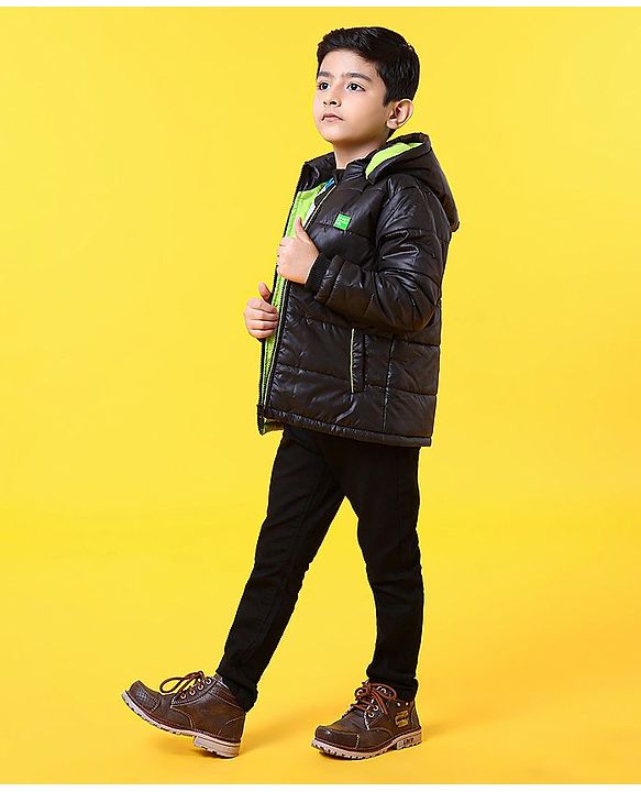 Babyhug Full Sleeves Hooded Quilted Jacket - Black