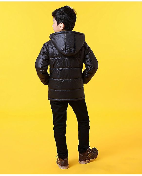 Babyhug Full Sleeves Hooded Quilted Jacket - Black