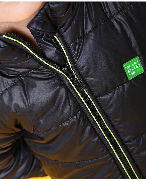 Babyhug Full Sleeves Hooded Quilted Jacket - Black
