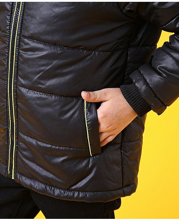 Babyhug Full Sleeves Hooded Quilted Jacket - Black