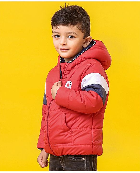 Babyhug Full Sleeves Hooded Padded Jacket Alphabet B Patch - Red