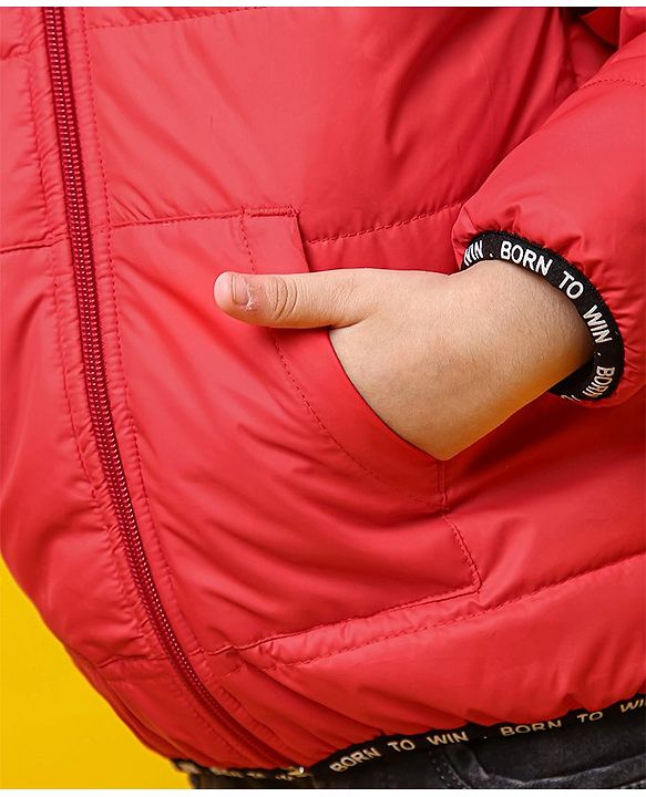 Babyhug Full Sleeves Hooded Padded Jacket Alphabet B Patch - Red