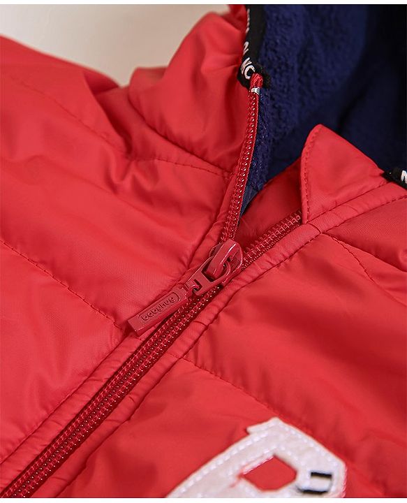 Babyhug Full Sleeves Hooded Padded Jacket Alphabet B Patch - Red
