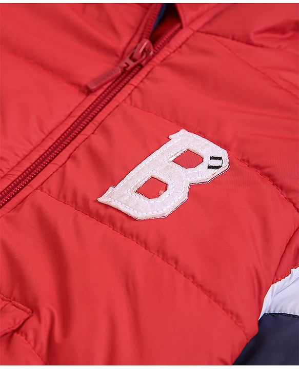 Babyhug Full Sleeves Hooded Padded Jacket Alphabet B Patch - Red