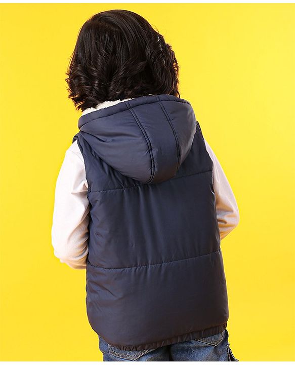 Babyhug Sleeveless Striped Jacket - Navy Blue