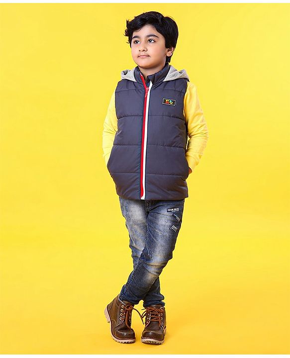 Babyhug Sleeveless Jacket With Hood - Blue