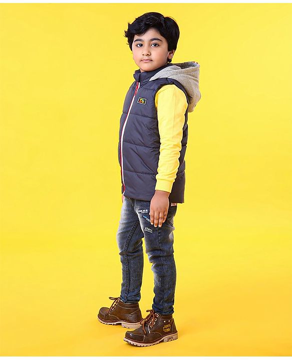 Babyhug Sleeveless Jacket With Hood - Blue