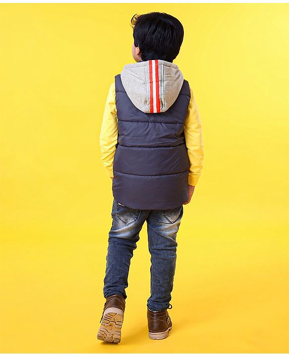 Babyhug Sleeveless Jacket With Hood - Blue