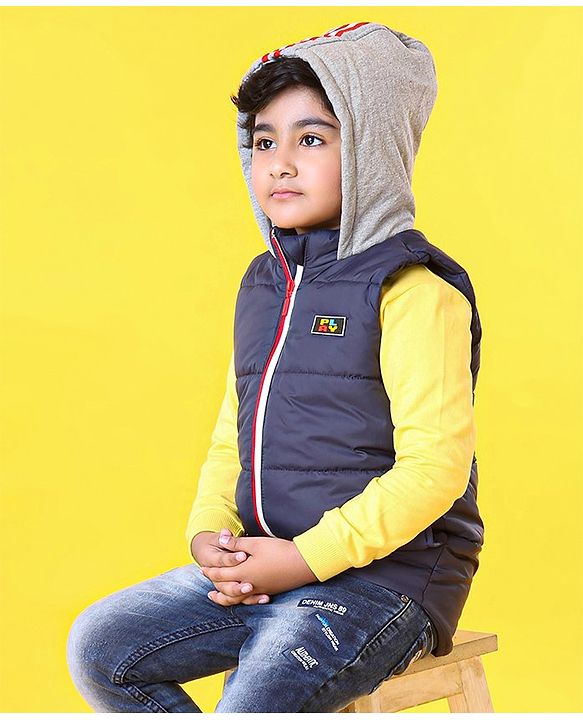 Babyhug Sleeveless Jacket With Hood - Blue