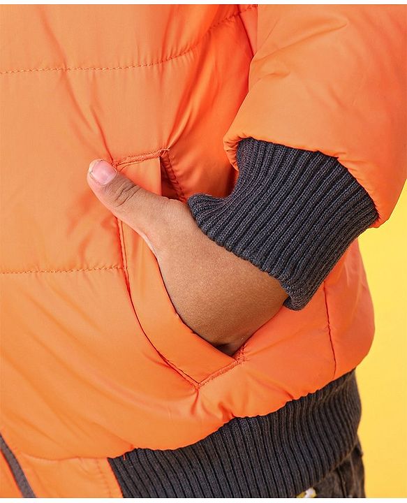 Babyhug Full Sleeves Hooded Padded Jacket - Orange