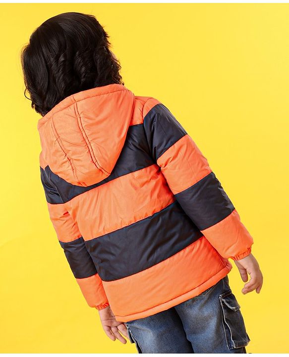 Babyhug Hooded Full Sleeves Reversible Padded Jacket - Navy Orange