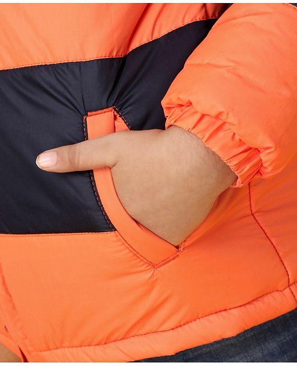 Babyhug Hooded Full Sleeves Reversible Padded Jacket - Navy Orange