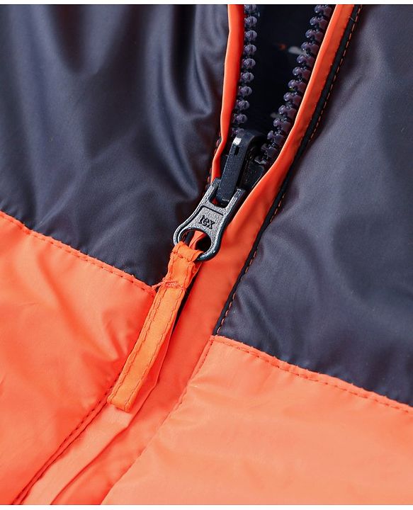 Babyhug Hooded Full Sleeves Reversible Padded Jacket - Navy Orange