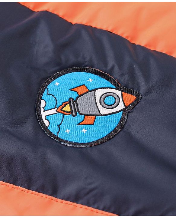 Babyhug Hooded Full Sleeves Reversible Padded Jacket - Navy Orange