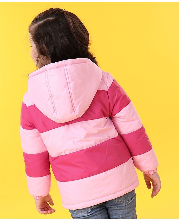 Babyhug Reversible Full Sleeves Printed Hooded Jacket - Pink