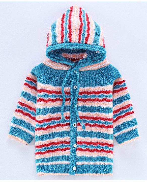 Babyhug Full Sleeves Hooded Sweater Set with Booties - Blue