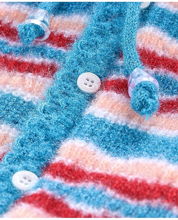 Babyhug Full Sleeves Hooded Sweater Set with Booties - Blue