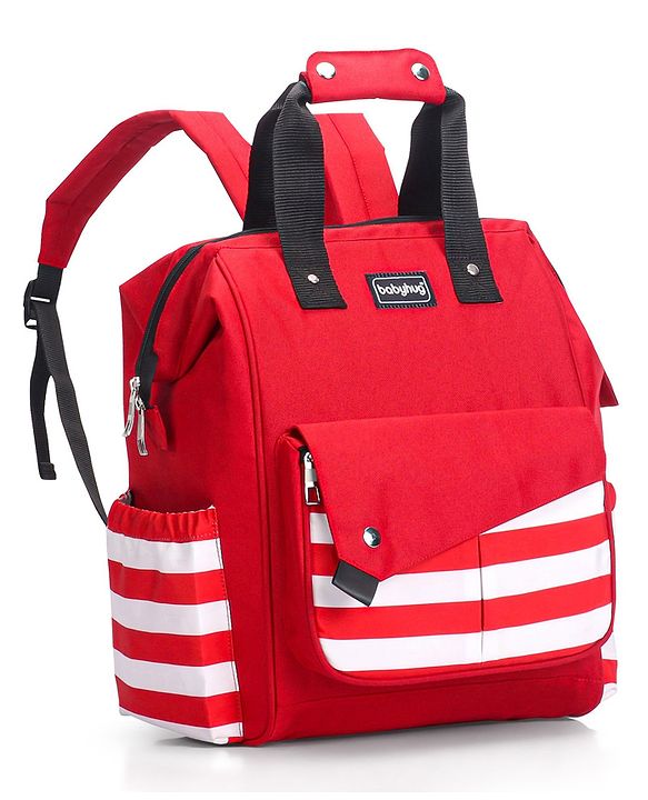 Babyhug Multifunctional Backpack Style Diaper Bag - Red and White