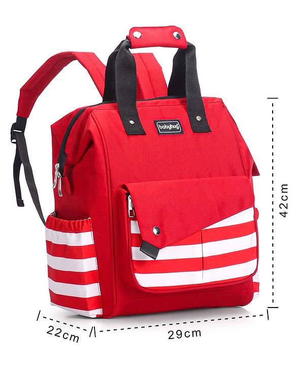 Babyhug Multifunctional Backpack Style Diaper Bag - Red and White