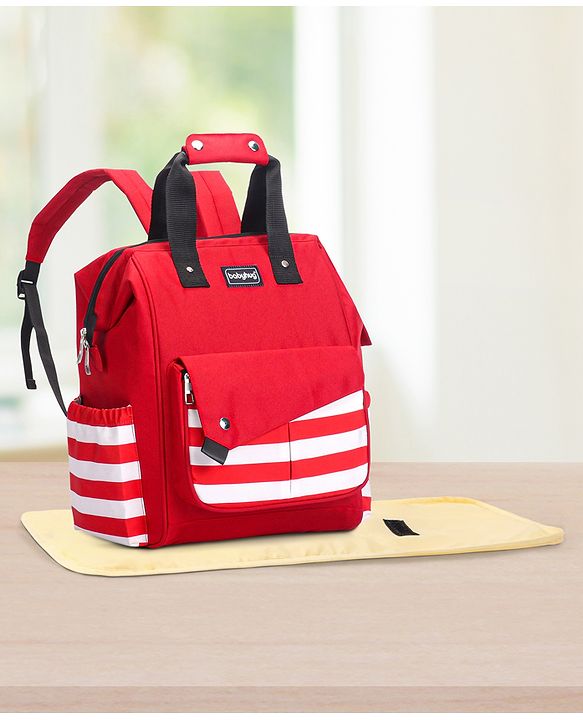 Babyhug Multifunctional Backpack Style Diaper Bag - Red and White