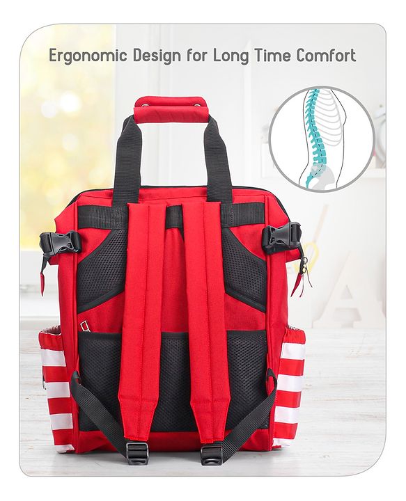 Babyhug Multifunctional Backpack Style Diaper Bag - Red and White