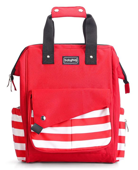 Babyhug Multifunctional Backpack Style Diaper Bag - Red and White