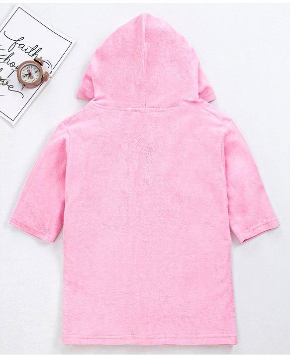 Babyhug Full Sleeves Bathrobe With Hood Unicorn Embroidery - Pink
