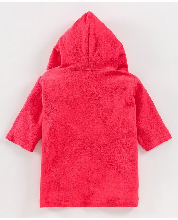 Babyhug Full Sleeves Hooded Bathrobe Kitty Embroidery - Pink
