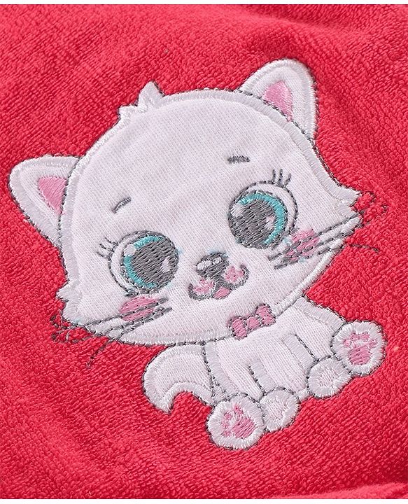 Babyhug Full Sleeves Hooded Bathrobe Kitty Embroidery - Pink
