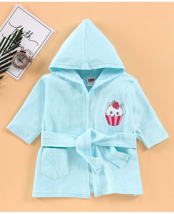 Babyhug 3/4 Sleeves Bathrobe Muffin Print - Blue