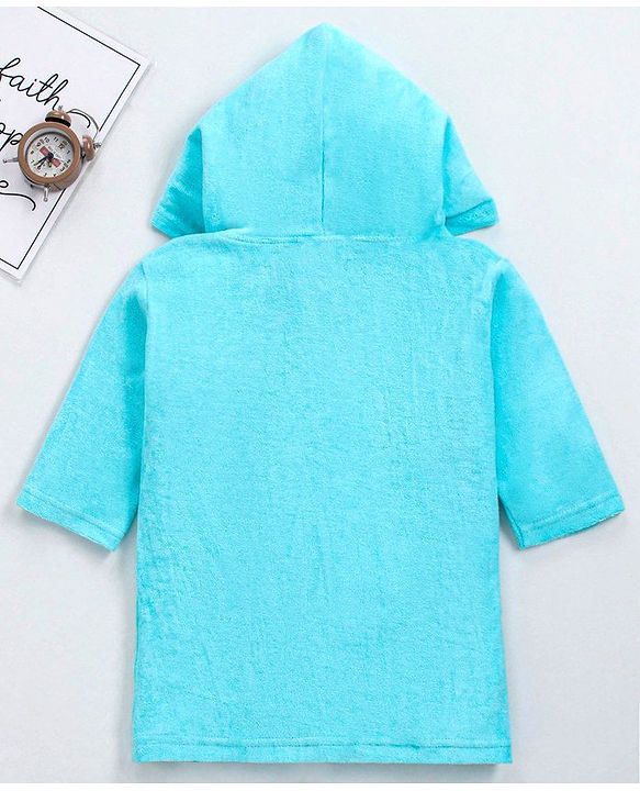 Babyhug Full Sleeves Bathrobe With Hood Penguin Embroidery - Blue