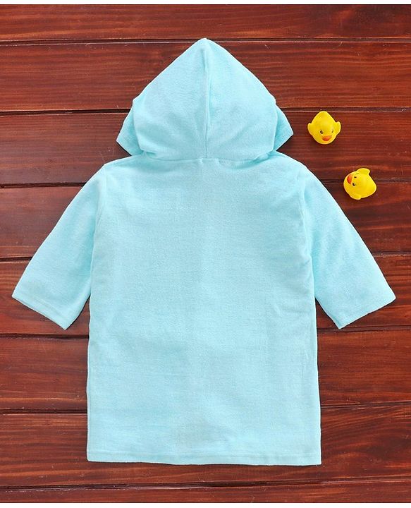 Babyhug Three Fourth Sleeves Hooded Bath Robe Bear Patch - Blue